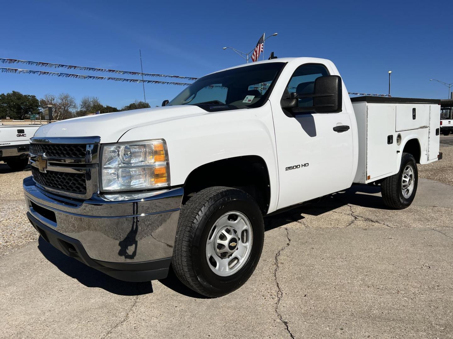 2014 White /Gray Chevrolet Silverado 2500HD Work Truck (1GB0CVCG6EF) with an 6.0L V8 engine, 6-Speed Automatic transmission, located at 4520 Airline Hwy, Baton Rouge, LA, 70805, (225) 357-1497, 30.509325, -91.145432 - 2014 Chevy Silverado 2500HD Reg Cab With Knapheide Service Bed, 6.0 V8 Gas, 161K Miles, Cold A/C, Power Locks, Spray In Bedliner, Tow Pkg. FOR INFO PLEASE CONTACT JEFF AT 225-413-0981 CHECK OUT OUR A+ RATING WITH THE BETTER BUSINESS BUREAU WE HAVE BEEN A FAMILY OWNED AND OPERATED BUSINESS AT THE SAM - Photo#0