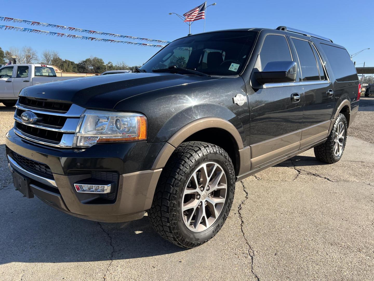 2015 Black /Brown Ford Expedition King Ranch (1FMJK1HT9FE) with an 3.5L V6 DOHC 24V FFV engine, 6-Speed Automatic transmission, located at 4520 Airline Hwy, Baton Rouge, LA, 70805, (225) 357-1497, 30.509325, -91.145432 - 2015 Ford Expedition EL King Ranch 3.5 V6 EcoBoost Gas, 129K Miles, Sunroof, Heated & Cooled Leather Interior, Seating For 7, Cold A/C & Heat, Power Windows, Locks, Mirrors & Seat, Towing Pkg. FOR INFO PLEASE CONTACT JEFF AT 225-413-0981 CHECK OUT OUR A+ RATING WITH THE BETTER BUSINESS BUREAU WE HA - Photo#0